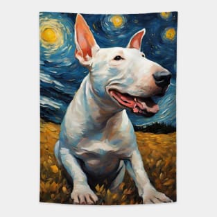 Bull Terrier Dog Breed Painting in a Van Gogh Starry Night Art Style Tapestry