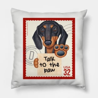 Funny cute dachshund doxie with talk to the paw sign Pillow