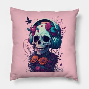 Zombie Wearing Trendy Headphones With Flowers Pillow