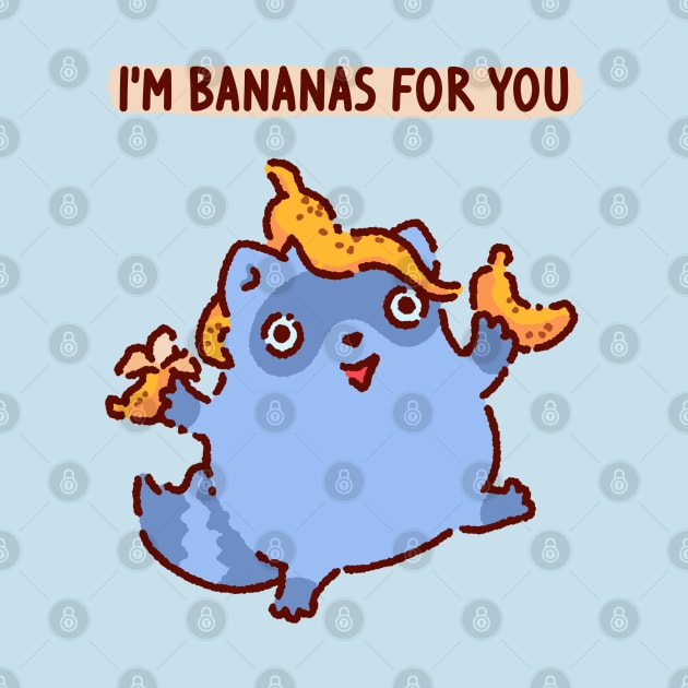 Raccoon with bananas, I'm bananas for you, crazy in love by Tinyarts