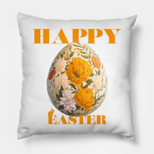 Happy Easter Egg Design with Floral Elements Pillow