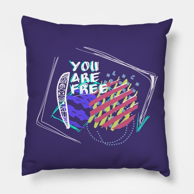 Digital print with text - YOU are Free . For dark tones. Art drawing in boho style. Pillow by Art KateDav