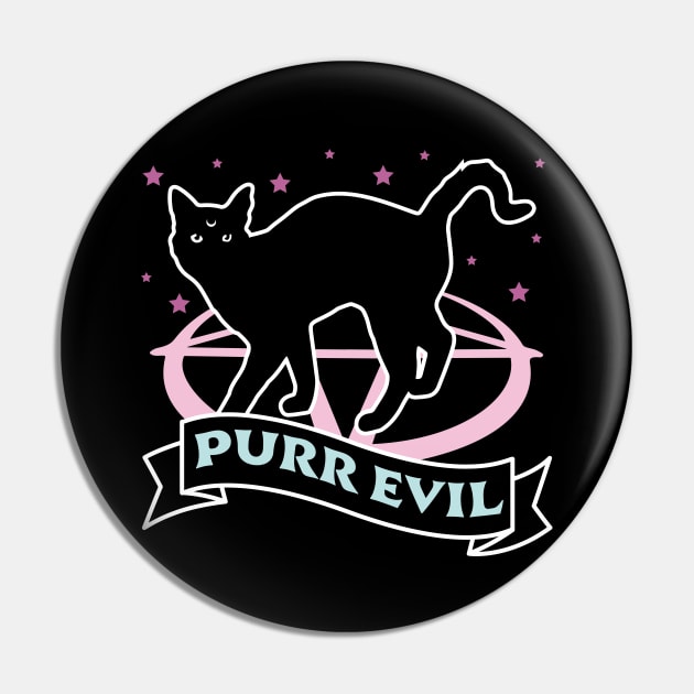 Purr Evil Cat - Pastel Goth Halloween Black Cat Lover Pin by OrangeMonkeyArt