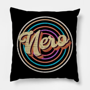 vintage circle line color Nero Pillow