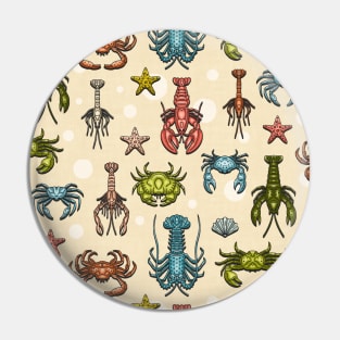 Crabs, Lobsters and Shrimps on Beige Pattern Pin