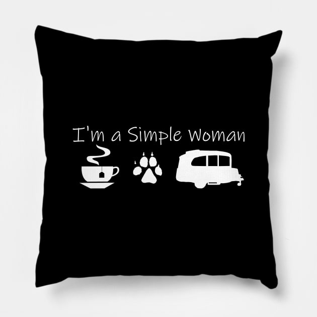 Airstream Basecamp "I'm a Simple Woman" - Tea, Dogs & Basecamp T-Shirt (White Imprint) T-Shirt T-Shirt Pillow by dinarippercreations