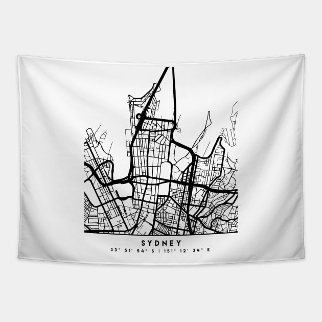 SYDNEY AUSTRALIA BLACK CITY STREET MAP ART Tapestry by deificusArt