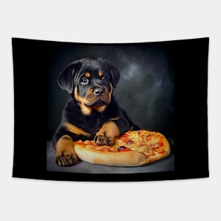 Rottweiler puppy and pizza Tapestry