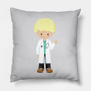 Doctor, Lab Coat, Medicine, Cute Boy, Blond Hair Pillow