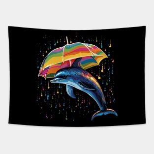 Dolphin Rainy Day With Umbrella Tapestry