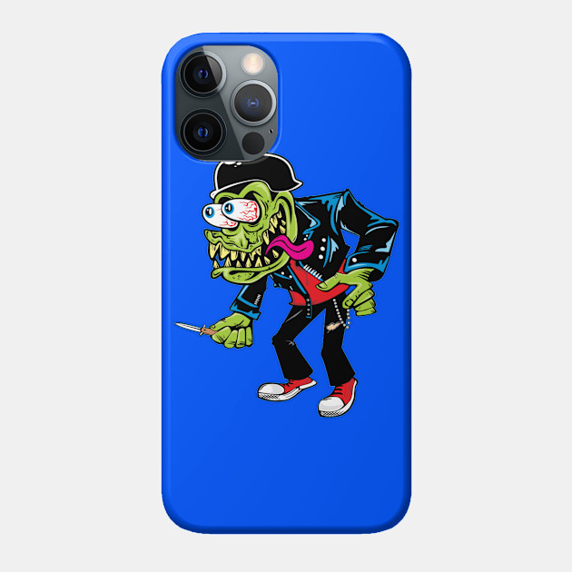 MONSTER GREASER HOTROD ILLUSTRATION WITH KNIFE RAT FINK STYLE VINTAGE - Monster - Phone Case