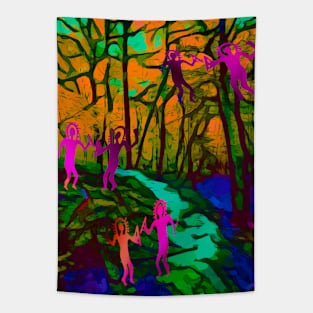 Playful Pink Forest Imps Tapestry