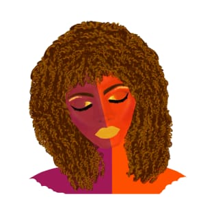 Purple and Orange Woman with Curly Natural Hair (White Background) T-Shirt