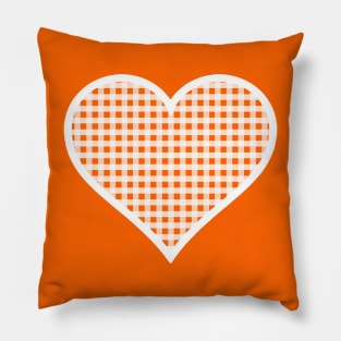 Orange and White Gingham Heart Pillow