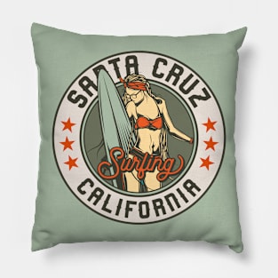 Vintage Surfing Badge for Santa Cruz, California Pillow