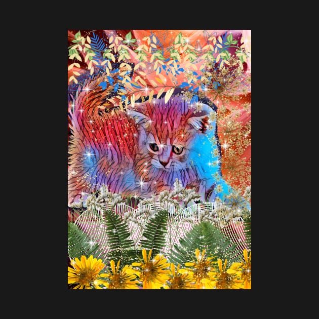 Cute playful kitty in flower garden by FineArtMaster