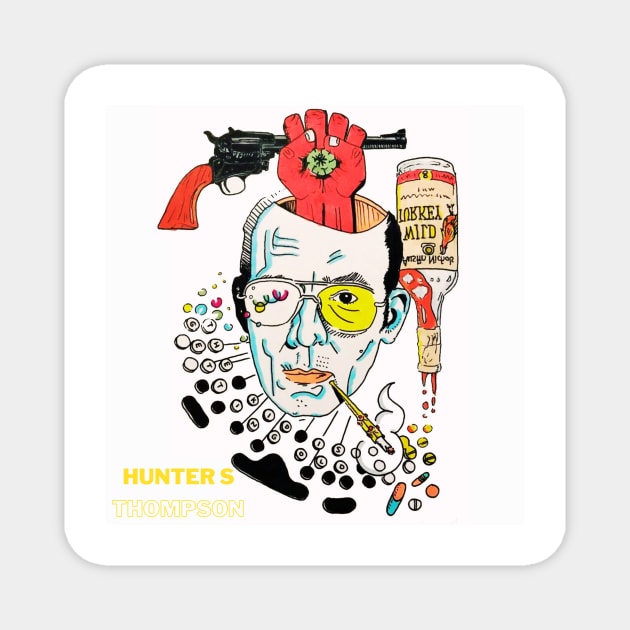 Hunter S Thompson Smoking — Lilford Gallery - Canterbury Buy Original Art in Kent Magnet by WrittersQuotes