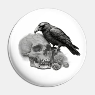 Raven and skull Pin