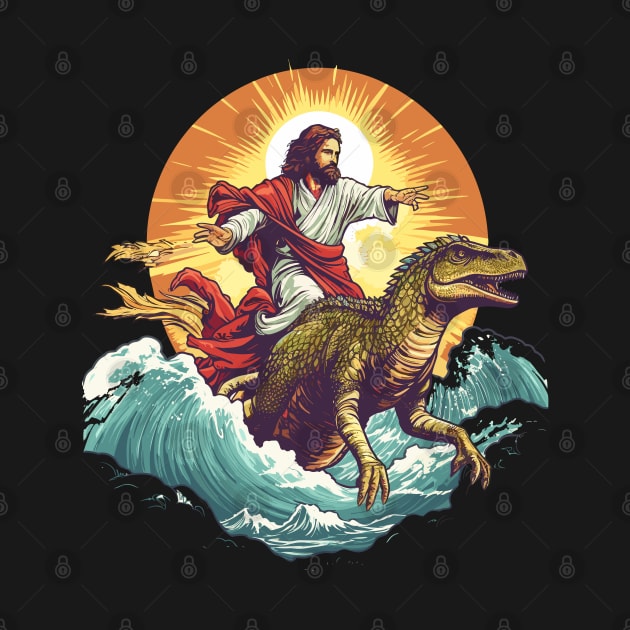 Jesus Riding out of the Surf on a Raptor by DanielLiamGill