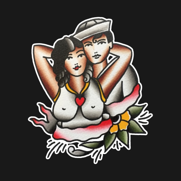 Traditional Lovers Tattoo Design by forevertruetattoo