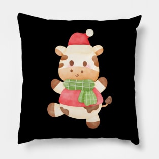 Cow Reindeer Hat Santa Christmas Lights Pillow