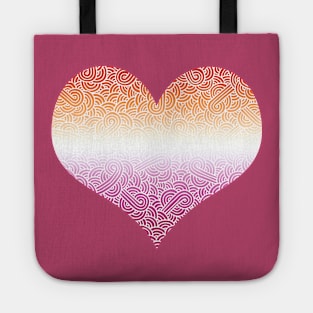 Ombré lesbian colours and white swirls doodles heart Tote