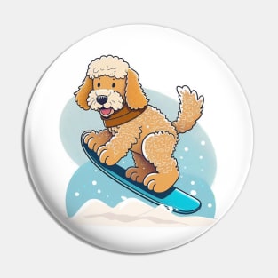 Plant a Tree with Every Purchase - Goldendoodle Snowboarding Design Pin