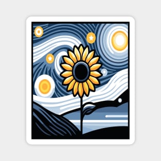 Starry Night's Lone Sunflower Magnet