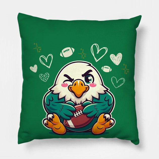 Adorable Eagle Mascot with Football - Sports Fan Art Pillow by Curious Sausage