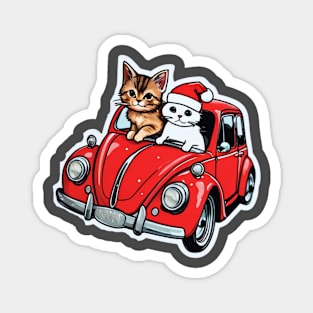 Two cats in a small red car. Magnet