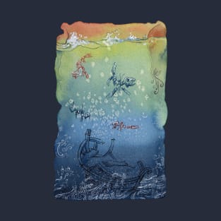 shipwreck, fish, skeletons, fantasy, T-Shirt