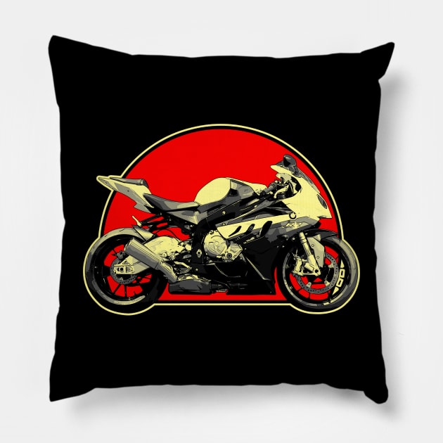 2010 BMW S1000RR Retro Red Circle Motorcycle Pillow by Skye Bahringer