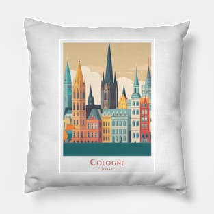 Vintage Retro Colorful Cologne Cityscape Germany Pillow