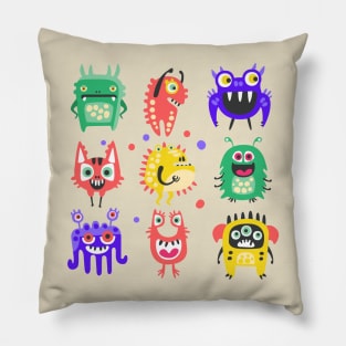 friendly cartoon funny monsters collection Pillow