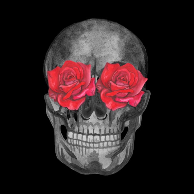 Skull with roses flowers by deadblackpony