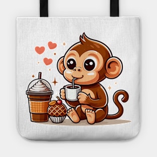 Cute Cafe Monkey Drinking Coffee Tote