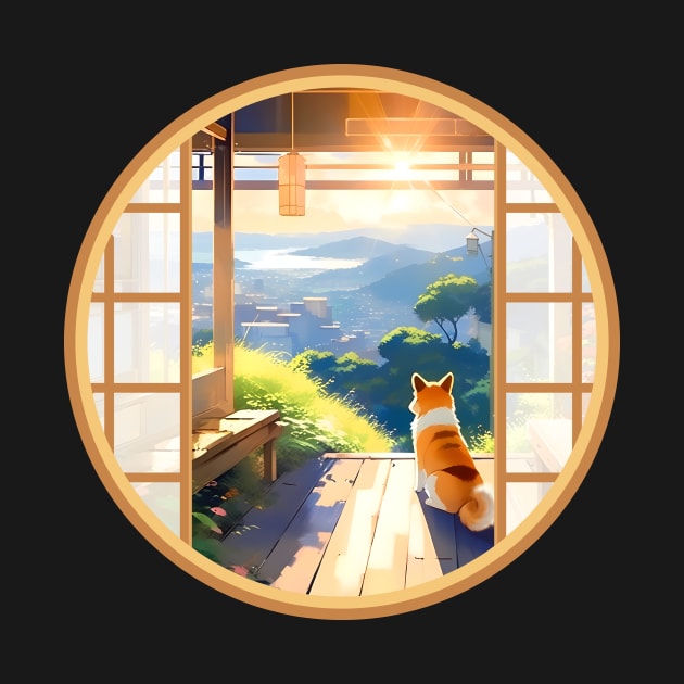 Serene Shiba Inu in Japanese Sunset by ColorMingle