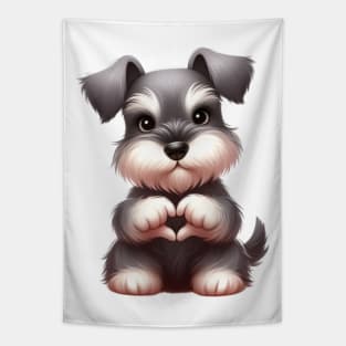 Valentine Miniature Schnauzer Dog Giving Heart Hand Sign Tapestry