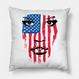 USA Patriot Woman Flag Warpaint July 4th Flag Pillow