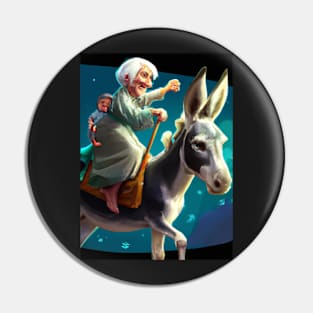 Woman and Baby on Donkey Pin