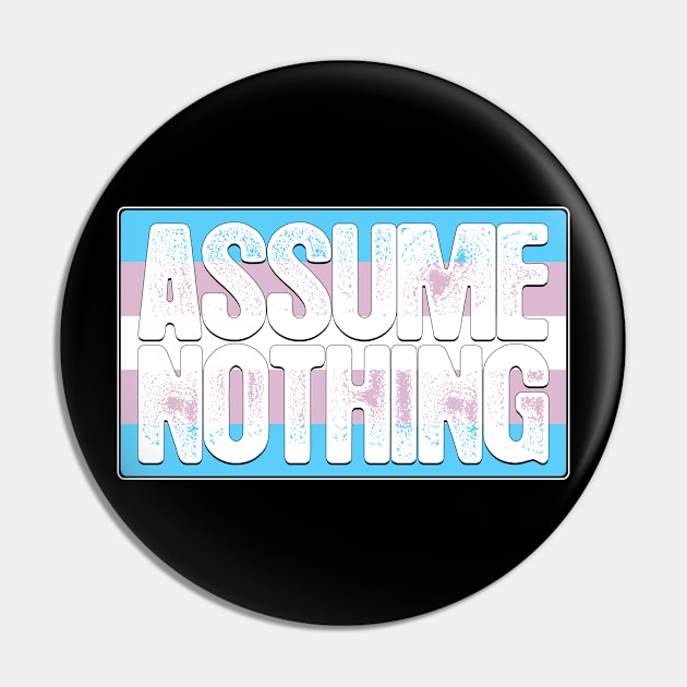 Assume Nothing Transgender Pride Flag Pin by wheedesign