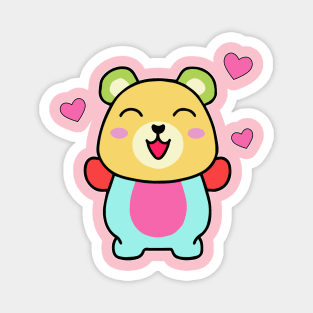 Happy smiling baby teddy bear with love hearts. Kawaii cartoon Magnet