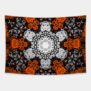 Dot Mandala Flower White Orange and Black Tapestry
