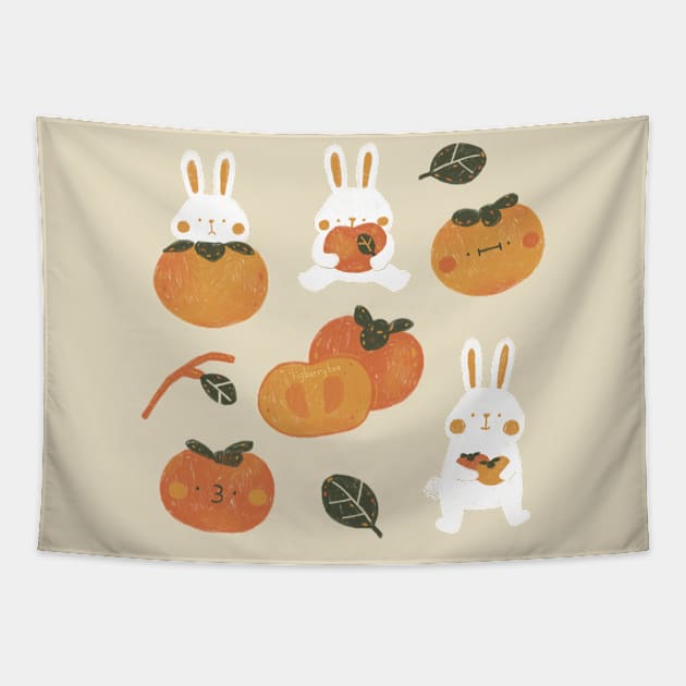 Persimmon Bunnies Tapestry by Figberrytea