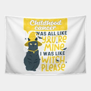 Funny Childhood Cancer Mine Witch Please Halloween Black Cat Tapestry