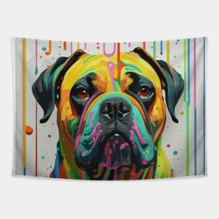 ink art Half portrait happy bullmastiff dog in a room filled with paint Tapestry