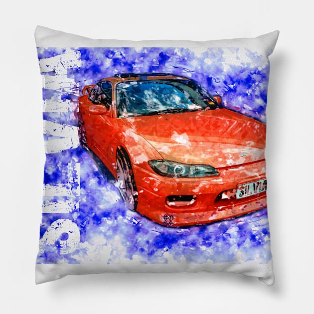 Nissan Silvia - Watercolour Pillow by hogartharts