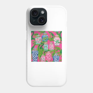 Chinoiserie jars and banana leaves on hot pink Phone Case