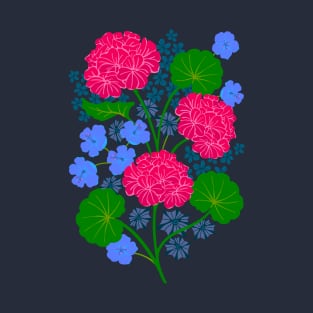 GERANIUMS Lush Summer Floral in Fuchsia Hot Pink Purple Green Blue - UnBlink Studio by Jackie Tahara T-Shirt