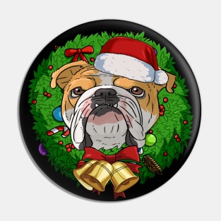 Funny English Bulldog Santa Christmas Wreath Pin